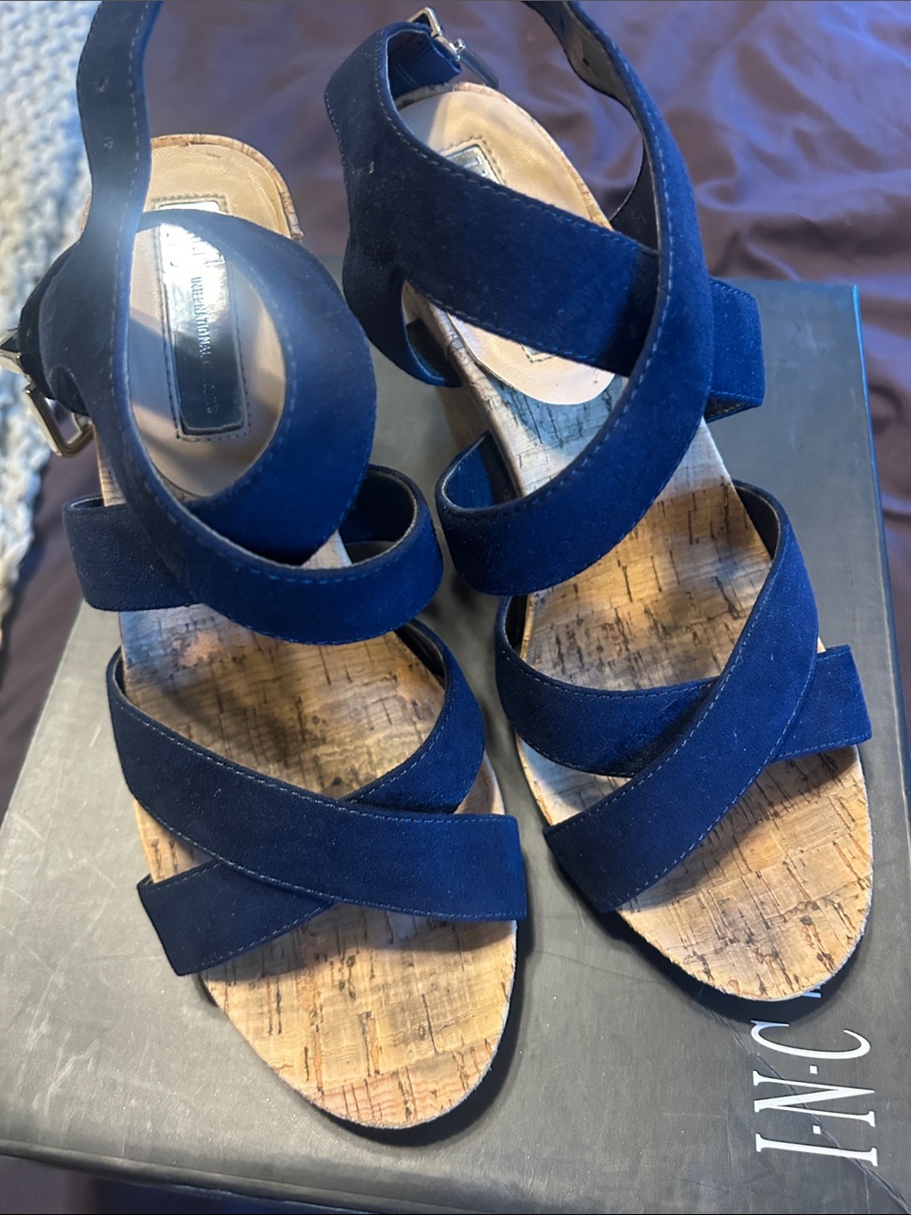 INC strappy Navy Suede Women's Sandals